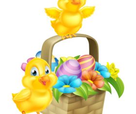 Easter chick basket with white background vector