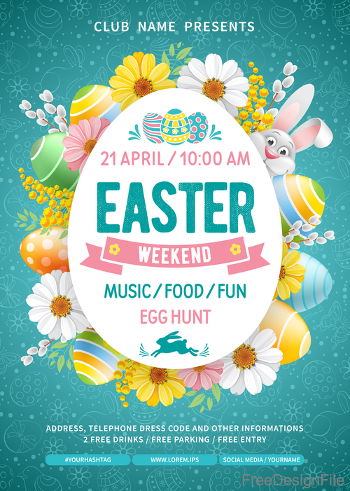 Easter club poster template vector free download