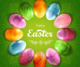 Easter egg frame with green easter background vector