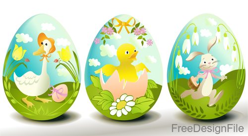 Easter egg with cute animal vector