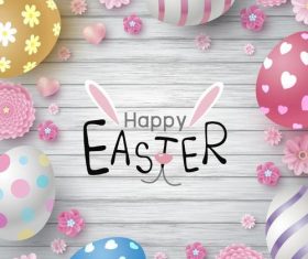 Easter egg with flower decor and wood background vector