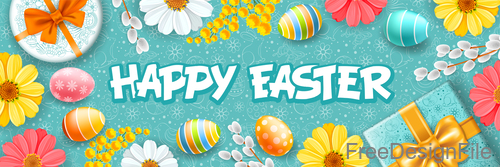 Easter egg with gift boxs and flower vector