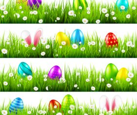 Easter egg with green grass borders vector set 01