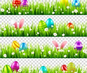 Easter egg with green grass borders vector set 02