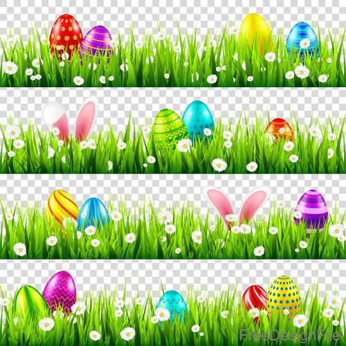 Easter egg with green grass borders vector set 02