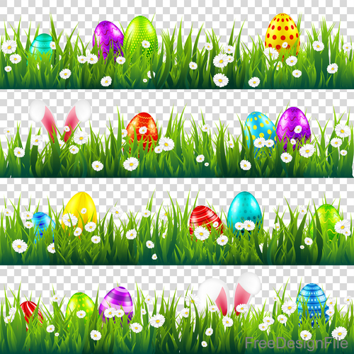 Easter egg with green grass borders vector set 03