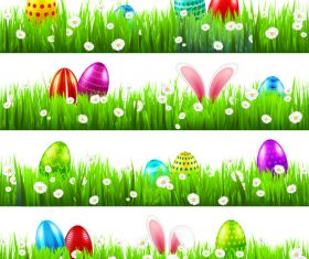 Easter egg with green grass borders vector set 04