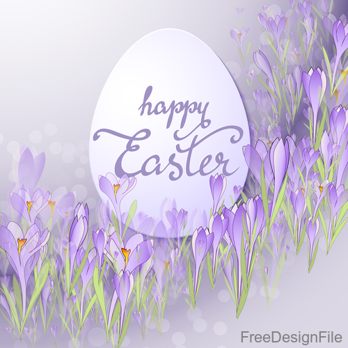 Easter egg with purple flower hand drawn vector 01