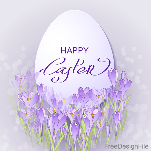 Easter egg with purple flower hand drawn vector 02