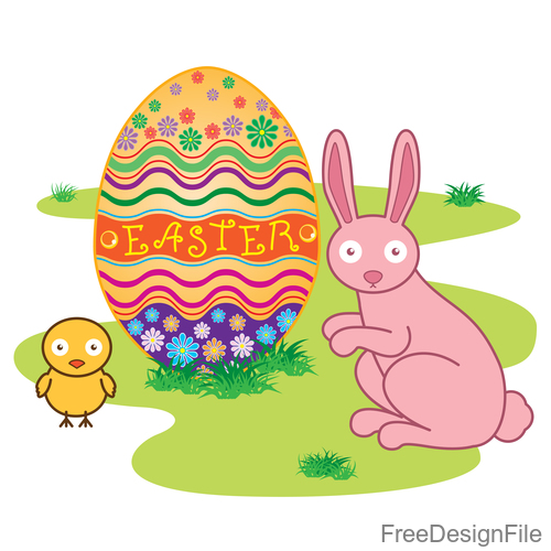 Easter egg with rabbit cartoon vectors 04