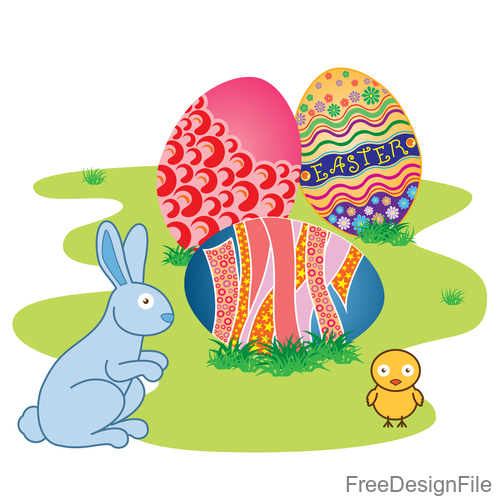 Easter egg with rabbit cartoon vectors 03