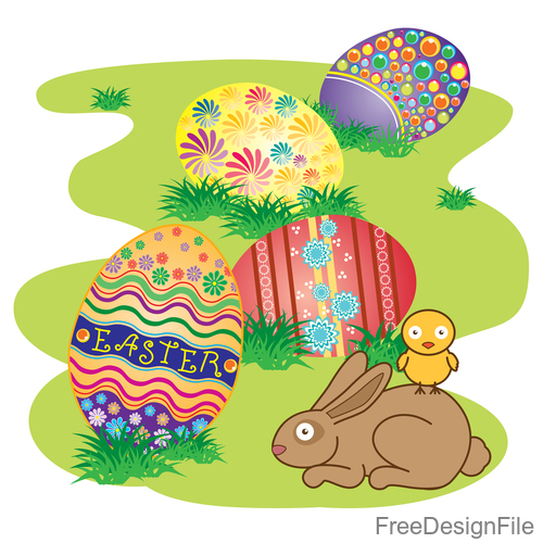 Easter egg with rabbit cartoon vectors 02