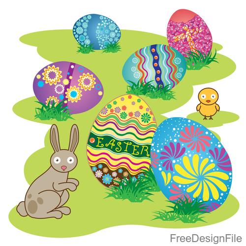 Easter egg with rabbit cartoon vectors 01
