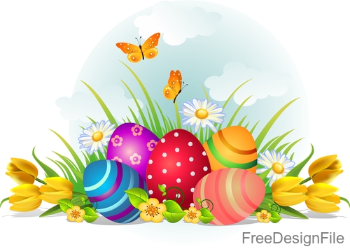 Easter egg with spring background vector