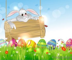 Easter egg with wood sign with rabbit vector