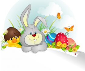 Easter elements design with blank paper vector 02