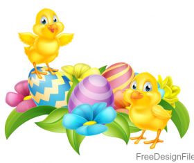 Easter floral chick eggs vector