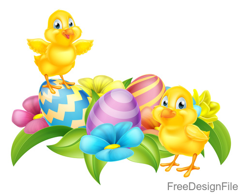 Easter floral chick eggs vector