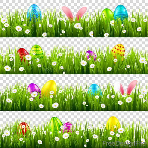 Easter green grass borders vector illustration 01