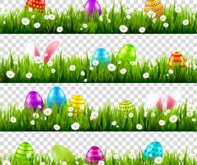 Easter green grass borders vector illustration 02