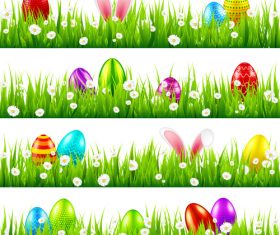 Easter green grass borders vector illustration 03