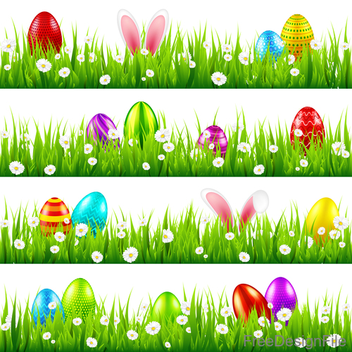 Easter green grass borders vector illustration 03