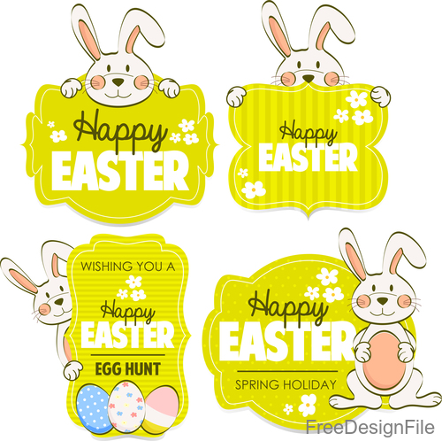 Easter labels with cute rabbit vector