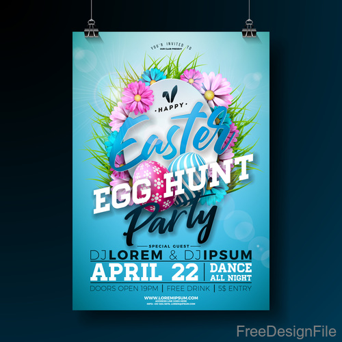 Easter party flyer with poster template vector 01