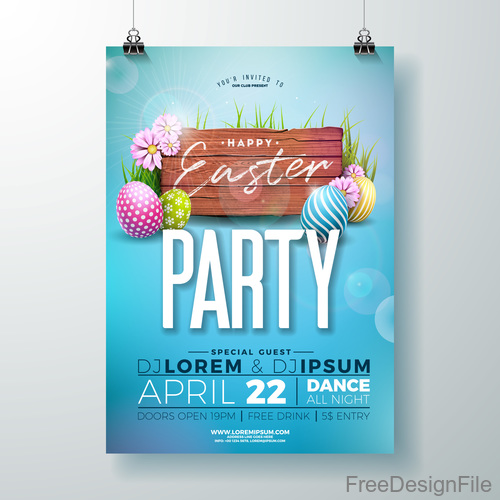 Easter party flyer with poster template vector 02