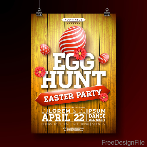 Easter party flyer with poster template vector 03