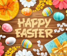 Easter wood background with gift vector