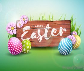 Easter wood sign with easter egg design vector