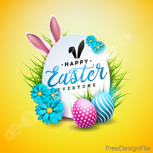 Easter yellow background with easter egg vector