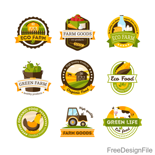Eco farm labels vector design
