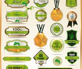 Eco food badge with labels design vectors set 01