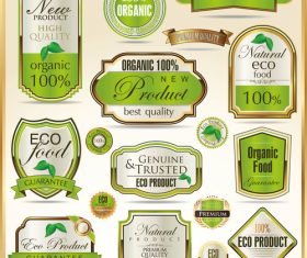 Eco food badge with labels design vectors set 02