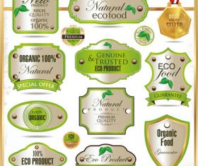 Eco food badge with labels design vectors set 03