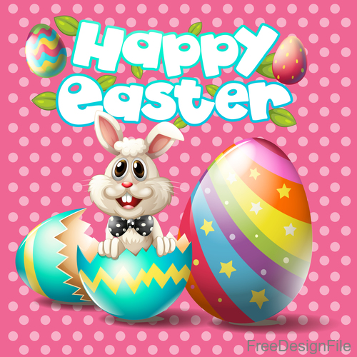 Eggshell with cute rabbit and pink easter background vector