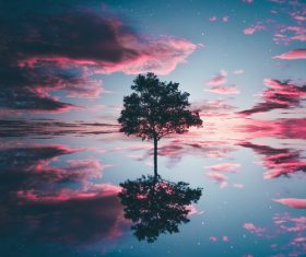 Fantasy natural reflection landscape Stock Photo