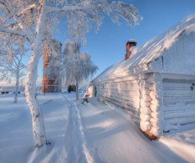 Farmhouse after snow Stock Photo