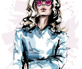 Fashion style girl sketch design vector 05