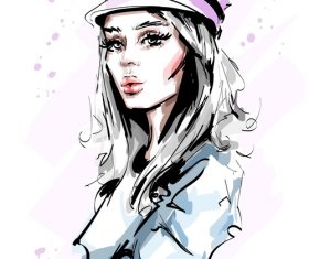Fashion style girl sketch design vector 02