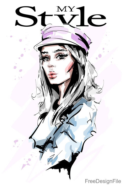 Fashion style girl sketch design vector 02