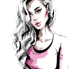 Fashion style girl sketch design vector 03