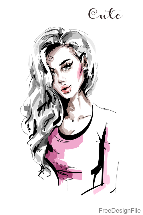 Fashion style girl sketch design vector 03