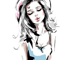 Fashion style girl sketch design vector 04