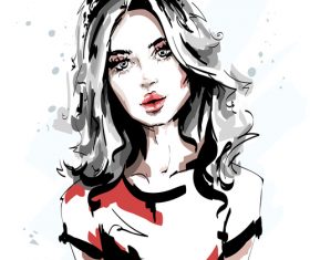 Fashion style girl sketch design vector 01