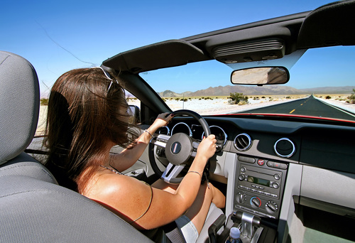Female driver concentrating on driving Stock Photo