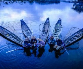 Fishermen gather together for tea Stock Photo
