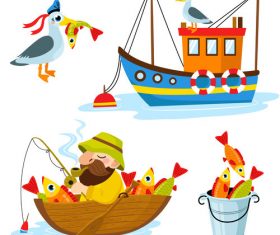 Fishing cartoon design elements vector 01